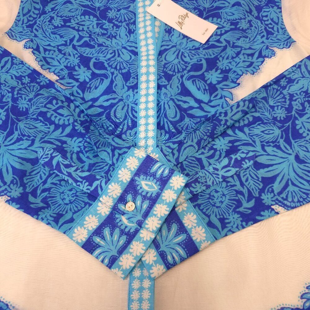 Lilly Pulitzer Breeze Aqua Jungle Escape Engineered Woven Kiran Button Down Top - Picture 9 of 10